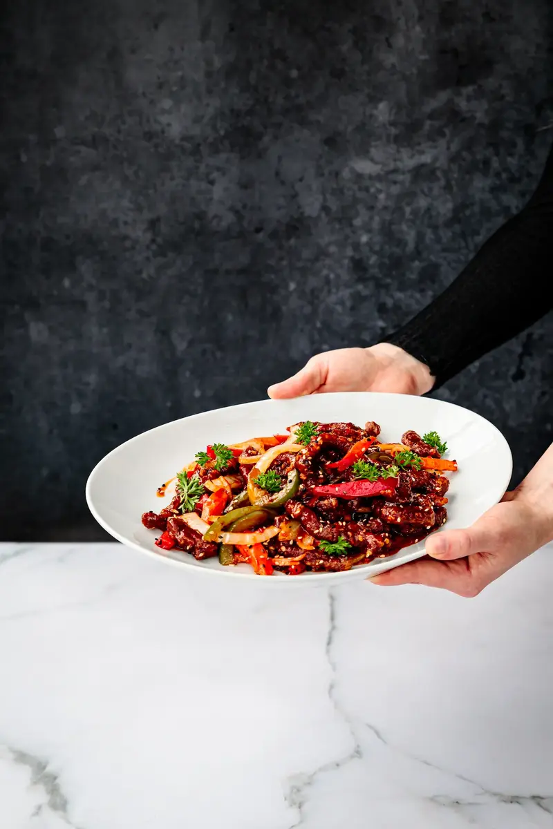 Knuspriges Rindfleisch mit Paprika und Sesam